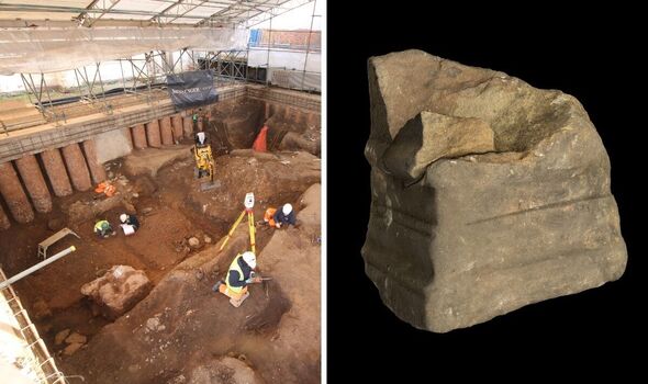 The dig, left, and the altar stone, right