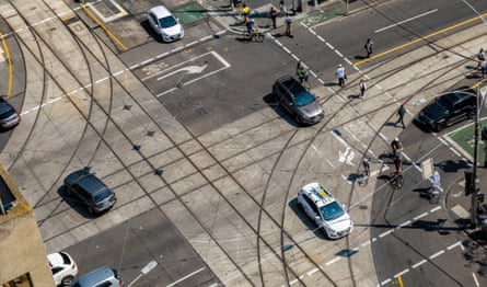 Aerial view of crossroads in Melbourne