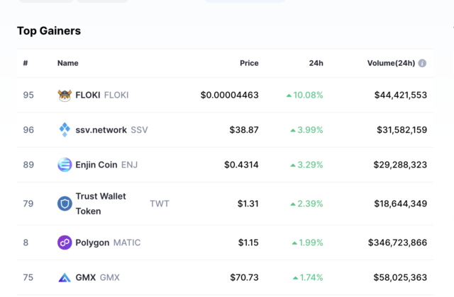 Floki Inu meme coin top gainers