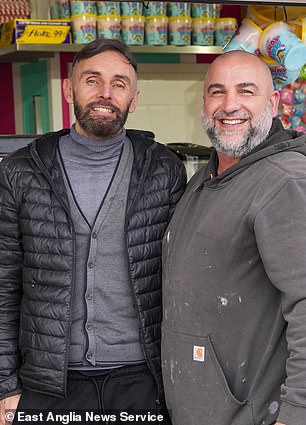 Christian Dimascio (left) and Jay Formosa (right) at Jay's kiosk next to the beach at Gorleston