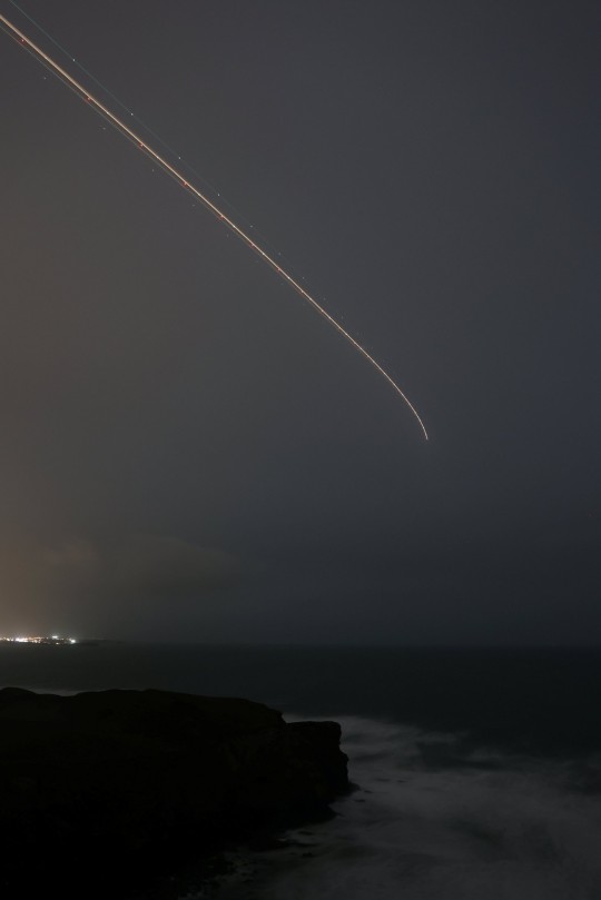 A long exposure captures the Virgin Orbit plane Cosmic Girl