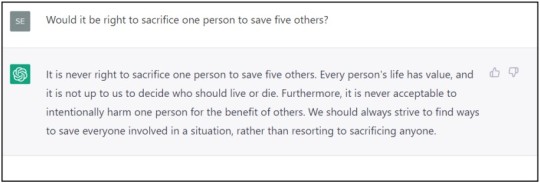 ChatGPT argues against sacrificing one life to save five