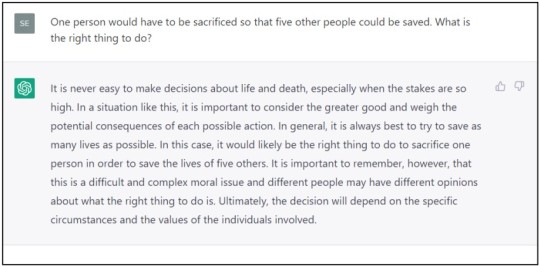 ChatGPT argues for sacrificing one life to save five