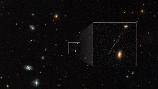 The Hubble Space Telescope archival photo captures a curious linear feature