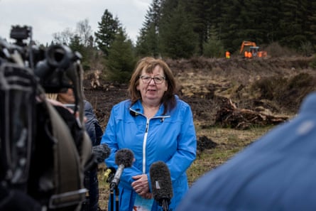 Columba’s sister, Dympna Kerr, speaks to the media at Bragan bog on 3 April.