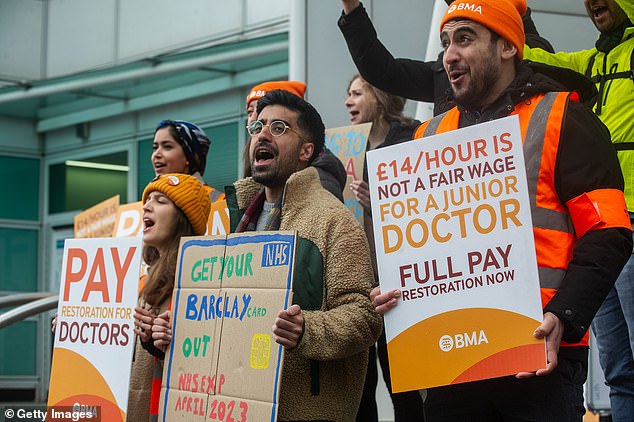 Last week's four-day walkout by medics demanding a 35 per cent pay rise was expected to lead to the cancellation of another quarter of a million appointments (striking doctors on April 14)