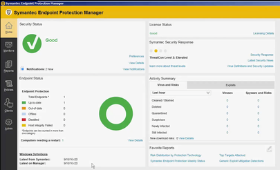 Symantec Endpoint dashboard