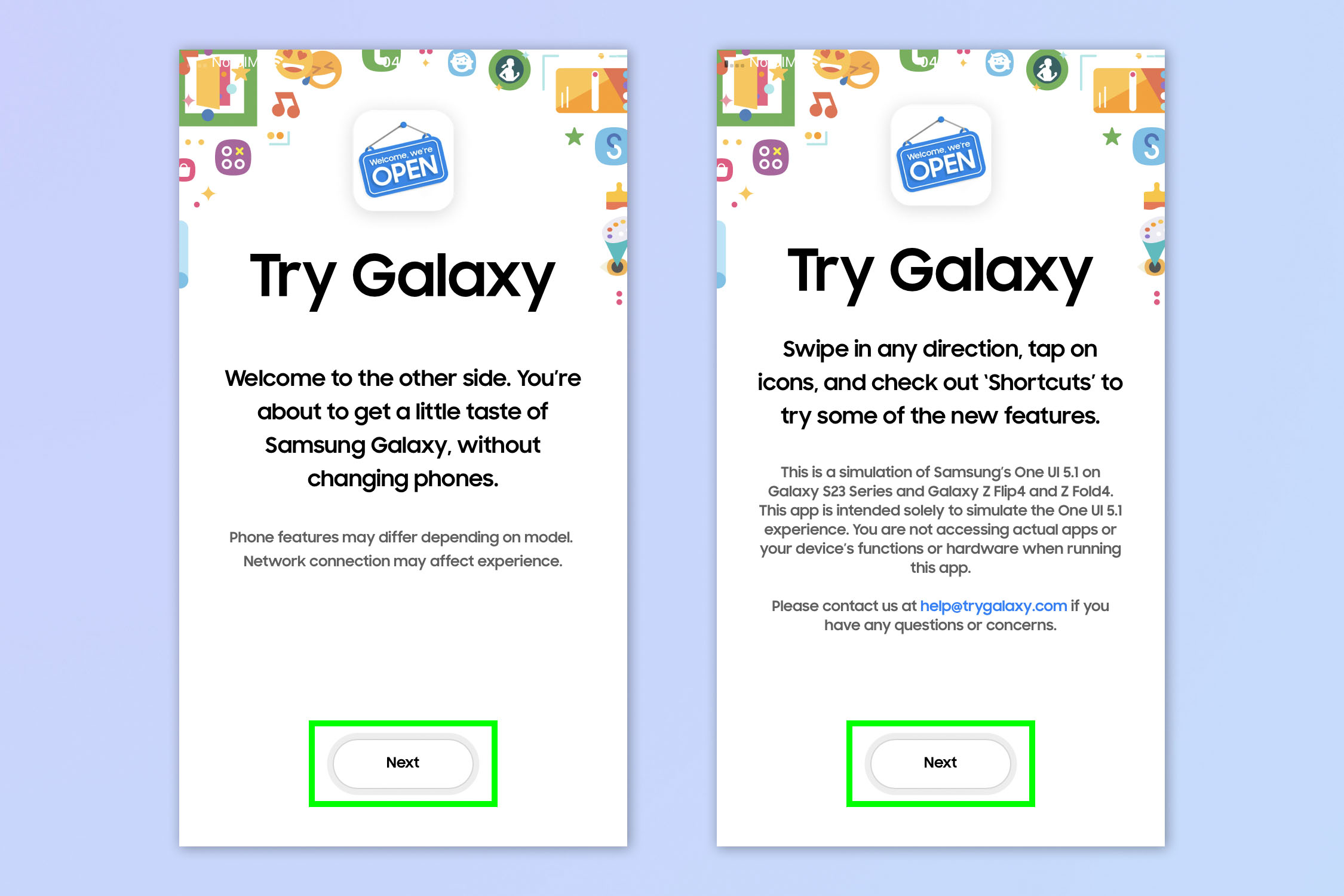 A screenshot showing how to try Galaxy on iPhone