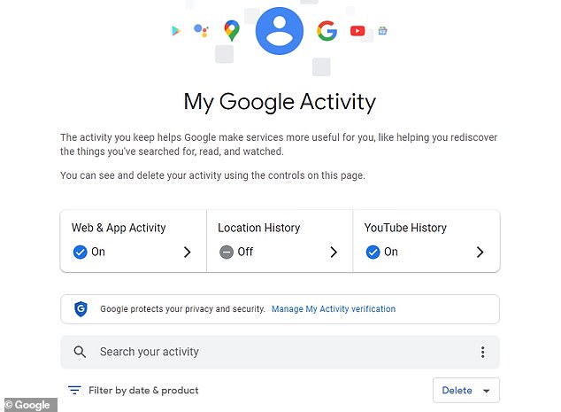 Google's 'My Activity' tab allows users to alter their location data as well their search history