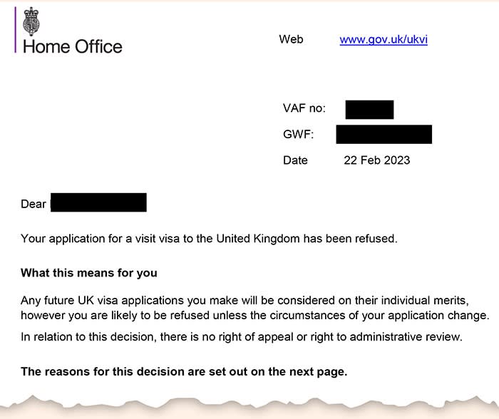 The Home Office letter sent to the three children