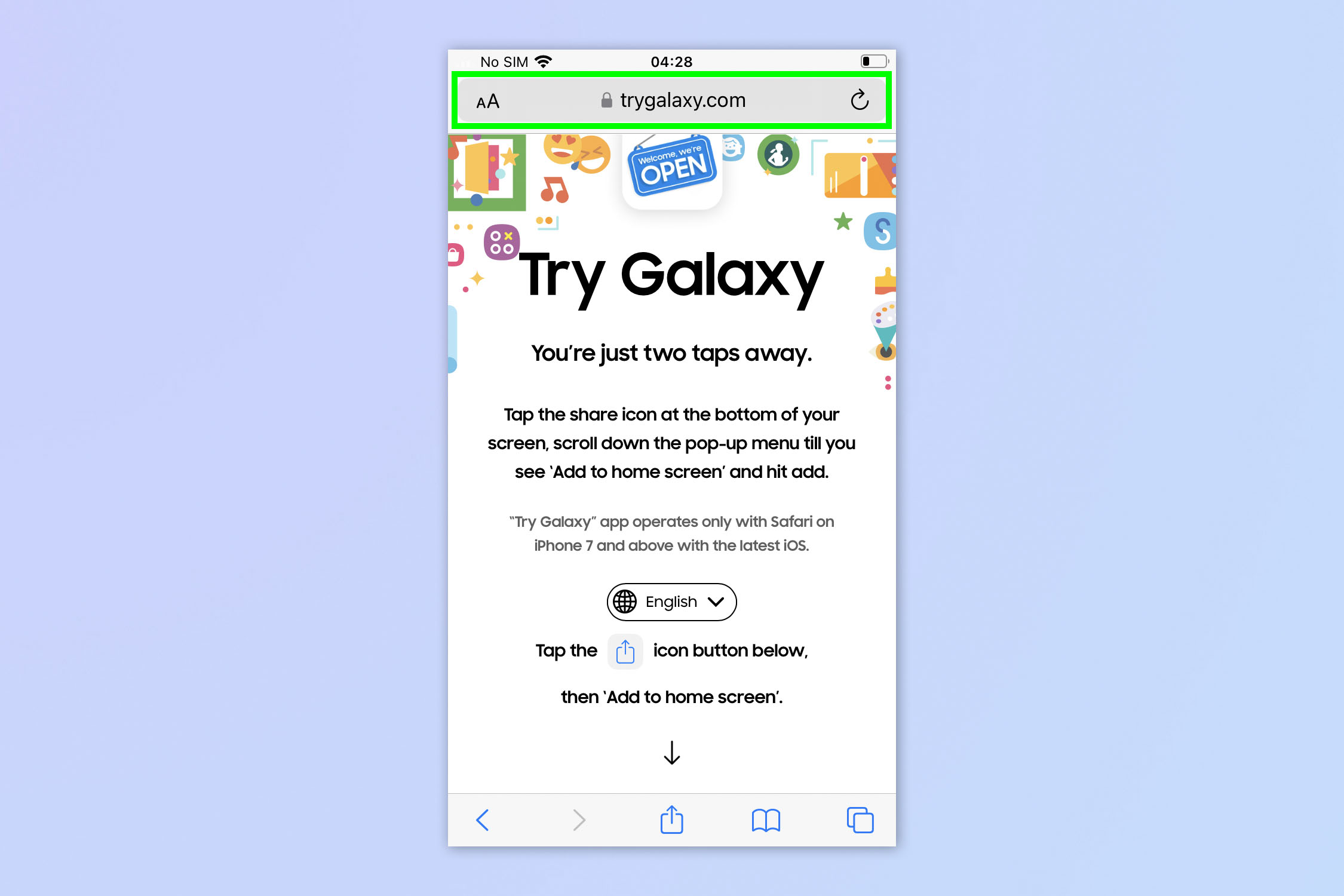 A screenshot showing how to try Galaxy on iPhone