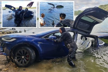 Moment Tesla is pulled from river - before it sells for £20k the next day