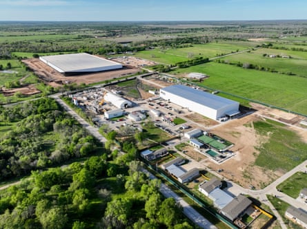 An aerial shot of Snailbrook, with Boring Company facilities – and a multi-use sports site – visible