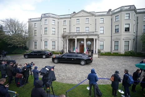 Joe Biden’s motorcade outside Farmleigh House, Phoenix Park, where the US president met the taoiseach, Leo Varadkar, earlier.