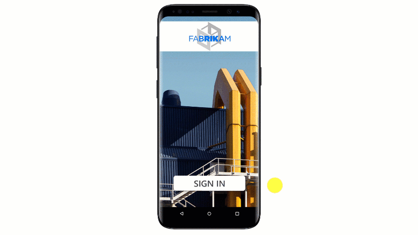 A GIF showing how manufacturing plant Fabrikam signs into Microsoft Outlook with shared device mode.