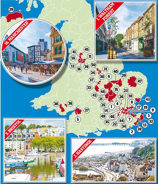 House price growth: A major analysis of the most recent Office for National Statistics data shows 17 areas in Britain have seen property prices more than double since 2013 (table below)