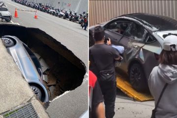 Watch the moment a sinkhole swallows a Tesla Model Y