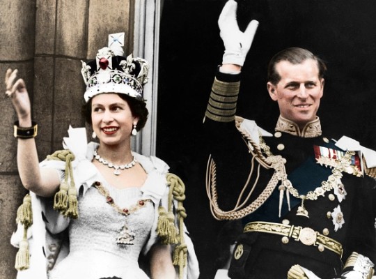 Queen Elizabeth II and the Duke of Edinburgh on the day of their coronation, 1953