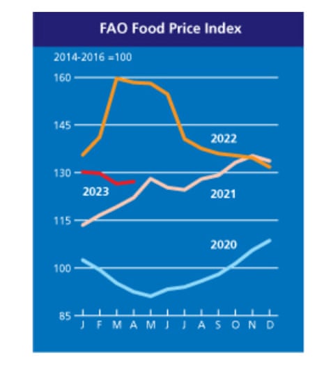 A chart showing global food commodity prices