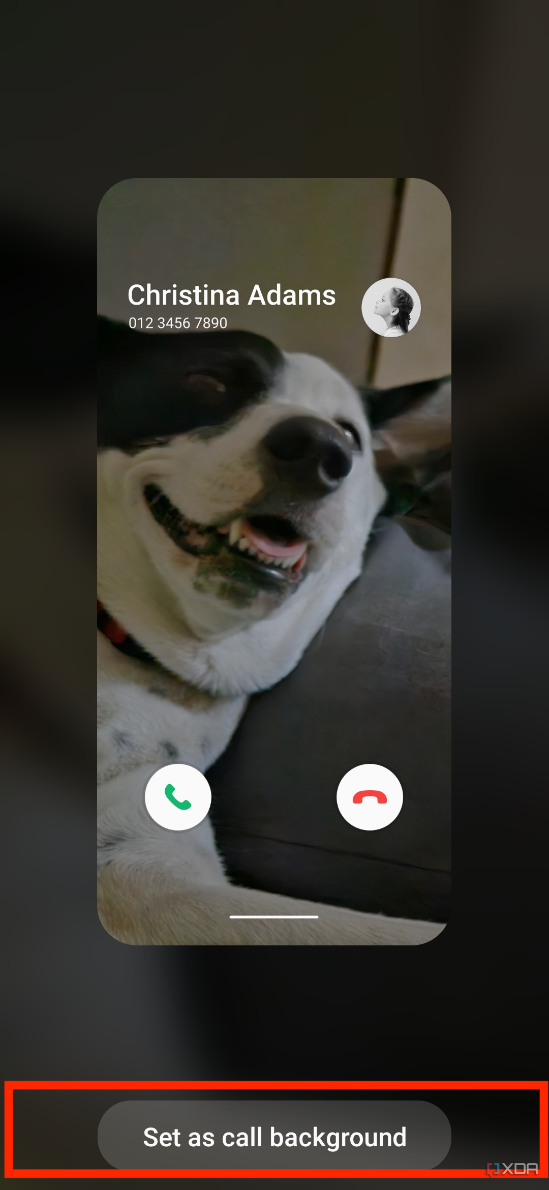 A screenshot showing the Final call background selection screen in Samsung phone app.