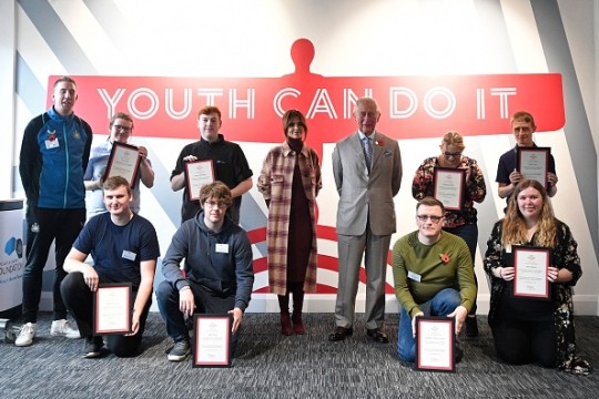 King Charles meets graduates of the Cheryl's Trust Centre in Newcastle