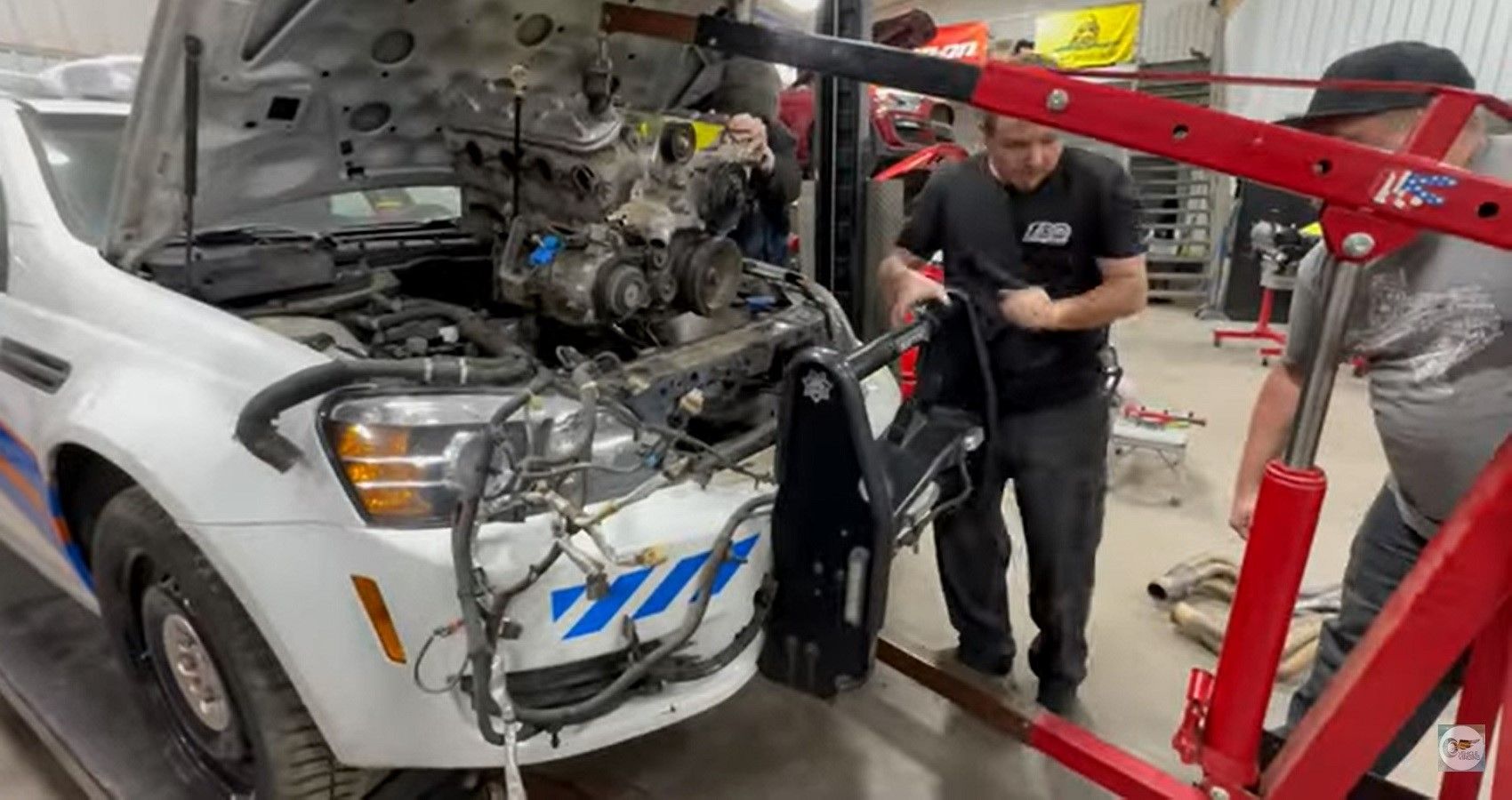 Chevrolet Caprice police car engine swap Vehicle virgins, front quarter view closeup in garage