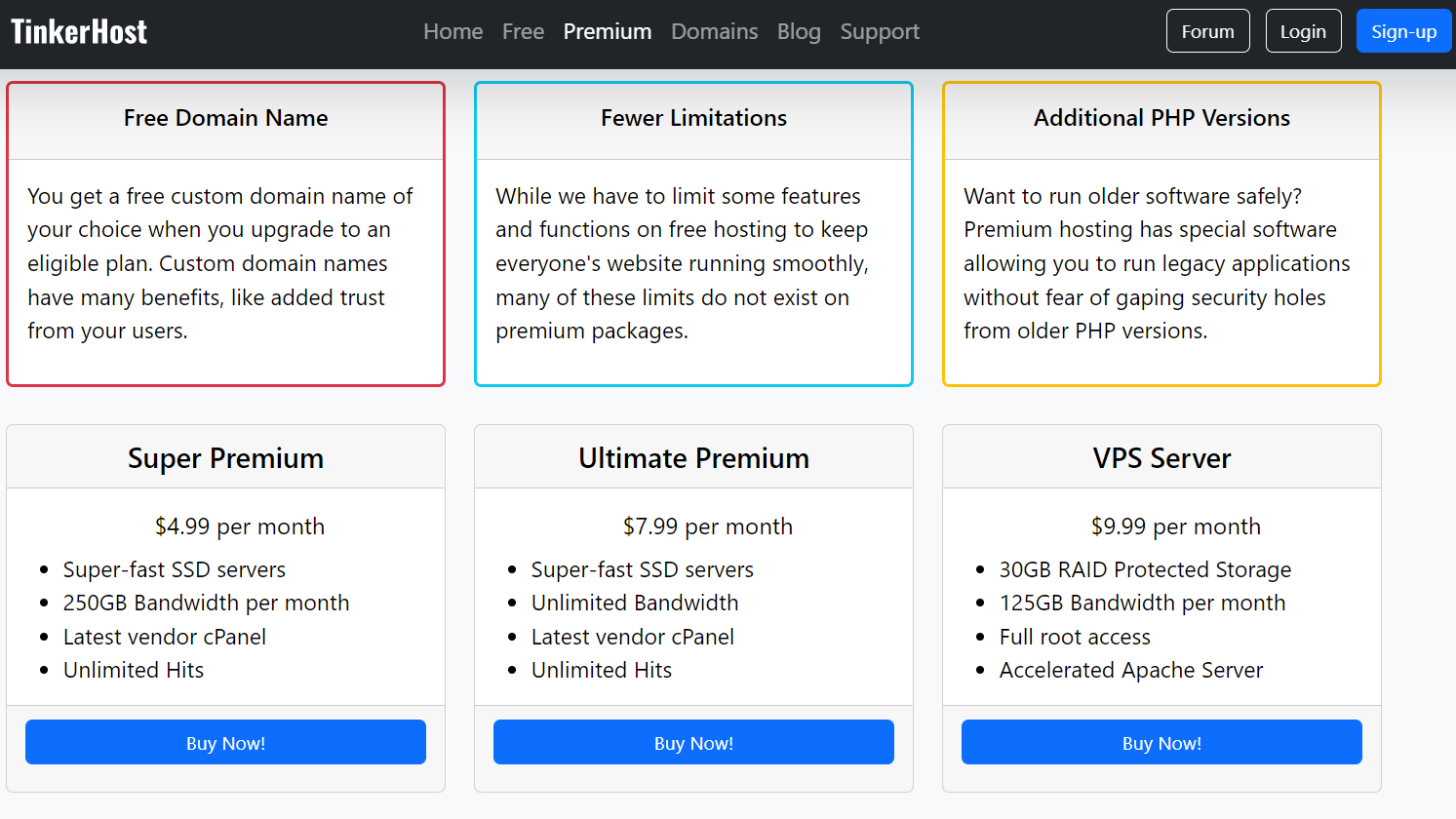 TinkerHost premium pricing