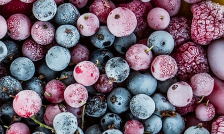 Frozen berries: blackcurrants, redcurrants, raspberries and blueberries. 