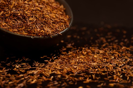 Rooibos tea on dark background