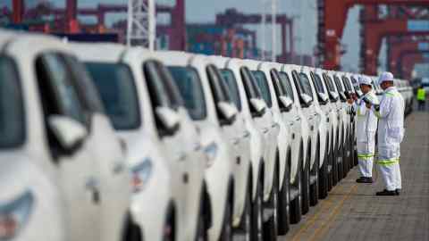 Toyota SUVs in a line at Shenzen port