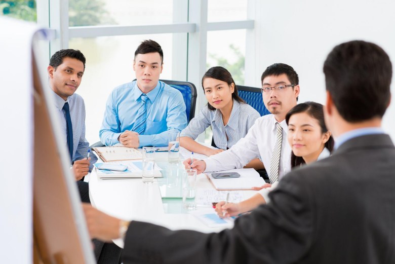 group listening to a speaker