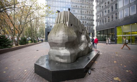 A sculpture by Eduardo Paolozzi in the forecourt of Euston station, London.