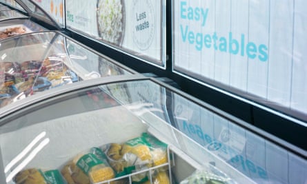 Food in freezers in an Iceland store