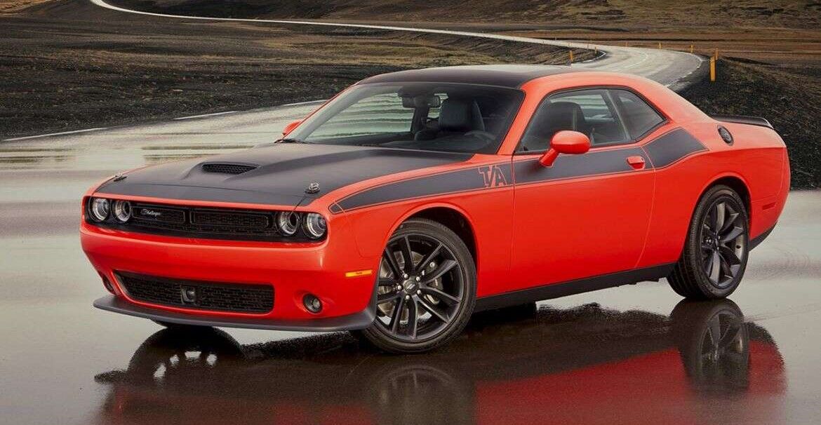 Red 2017 Dodge Challenger T/A on the road