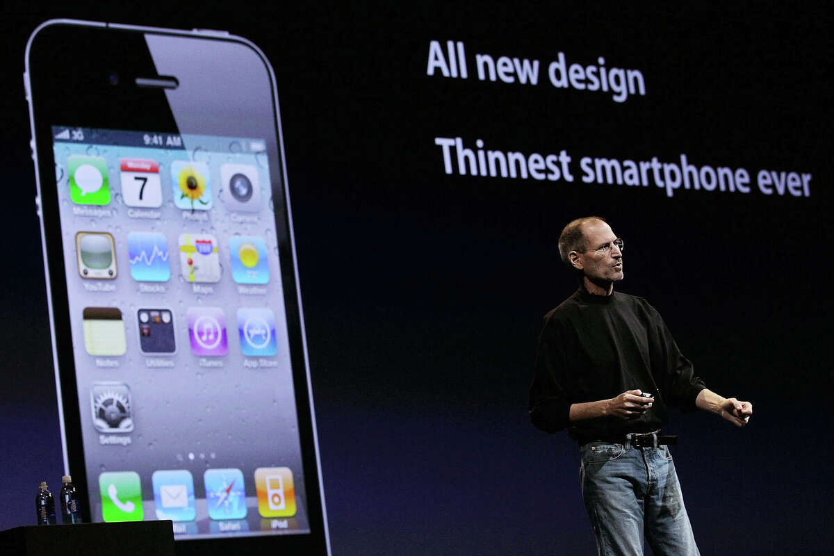 FILE: Apple CEO Steve Jobs announces the iPhone 4 as he delivers the opening keynote address at the 2010 Apple Worldwide Developers Conference on June 7, 2010, in San Francisco.