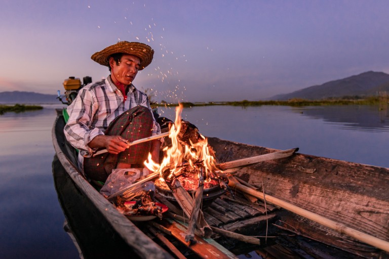 A fisherman on Myanmar's Inle Lake