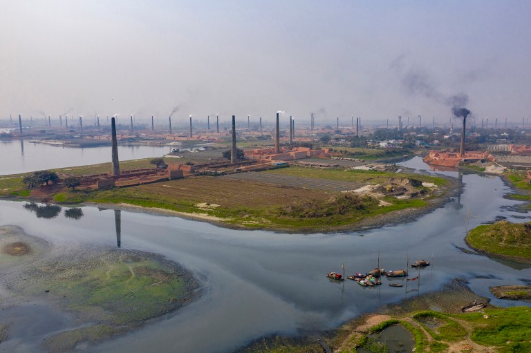 Bangladesh's brick making industry is captured in this photo along the polluted Buriganga River