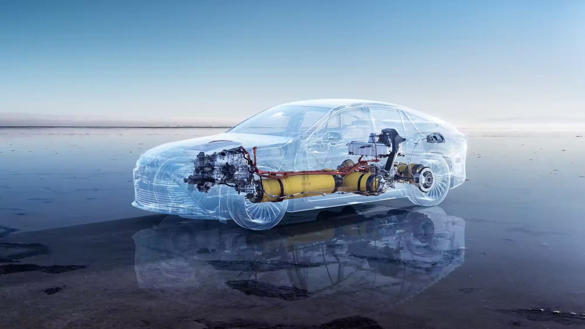 The layout of the hydrogen fuel tanks inside the Toyota Mirai