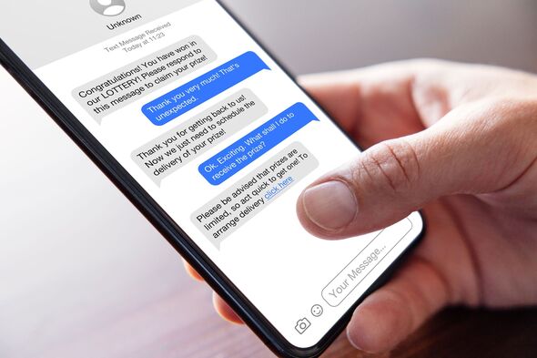 Person reading scam messages on mobile phone