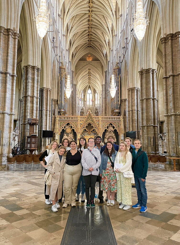 HPU students visit Westminster Abbey, a royal cathedral, during their tour of Tudor London. 