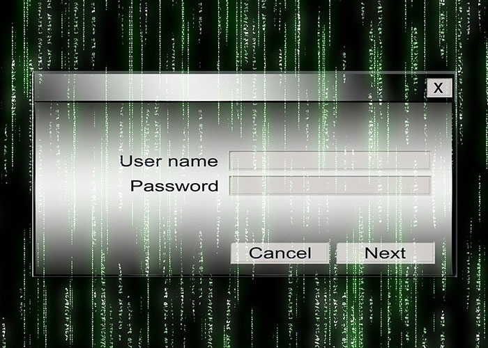 Computer screen with user name and password