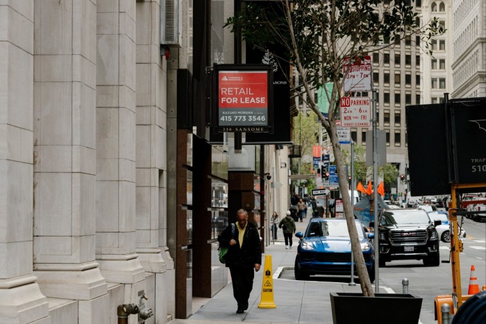 A ‘for lease’ sign in San Francisco’s financial district