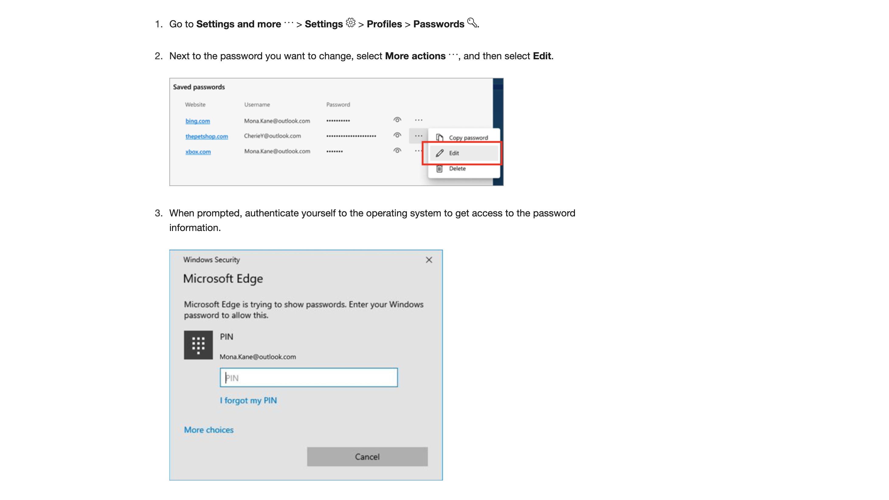 Screenshot of Edge password manager guide