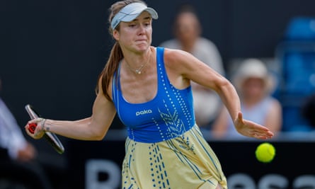 Ukraine’s Elina Svitolina in action against Linda Fruhvirtova in Birmingham on 19 June 2023.