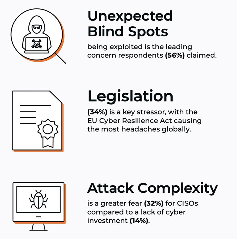 Blind spots, attack complexity and legislation are keeping CISOs up at night.