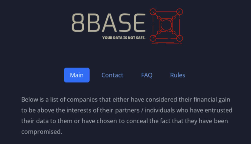 Screenshot of 8Base ransom group leak site.