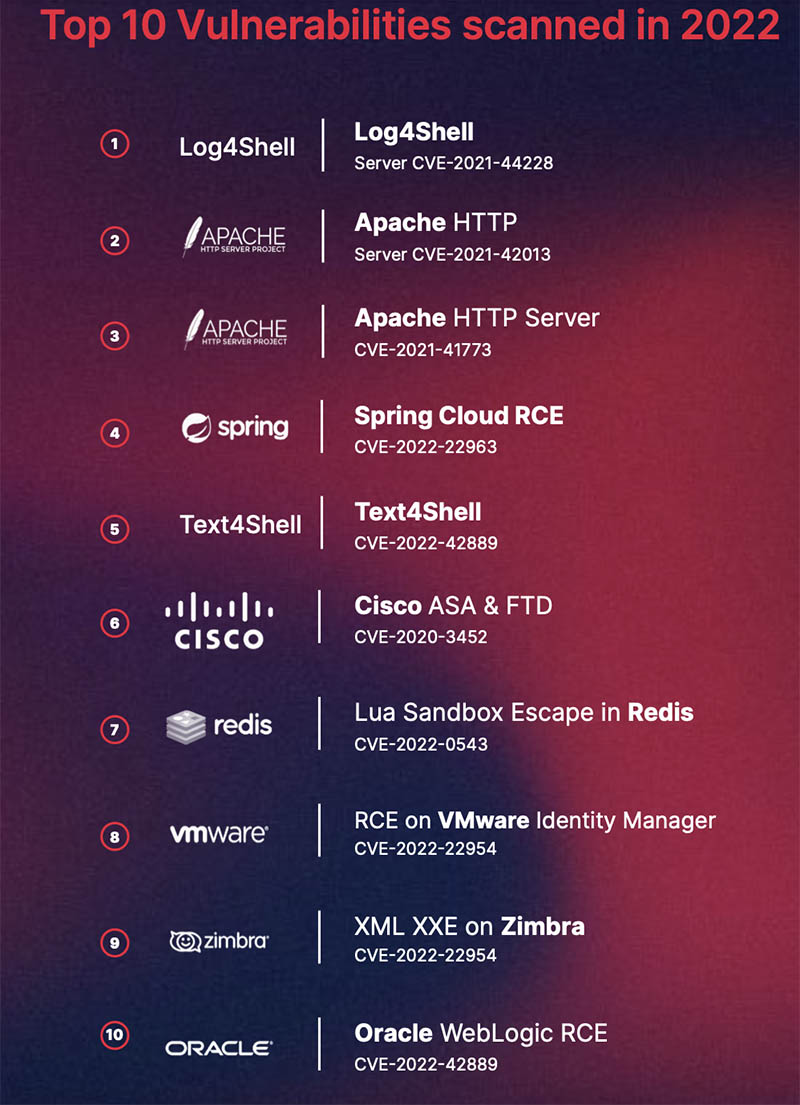 The top 10 vulnerabilities in 2022.