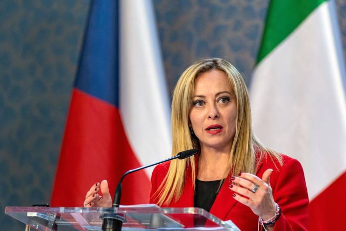 Italian prime minister Giorgia Meloni addresses a press conference