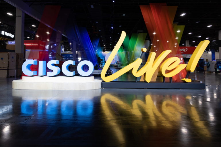 A colourful Cisco LIVE branding from the 2023 Cisco LIVE event in Las Vegas