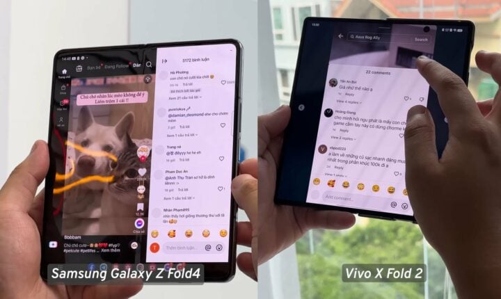 Samsung Galaxy Z Fold 4 TikTok Dual Pane Versus Vivo X Fold 2